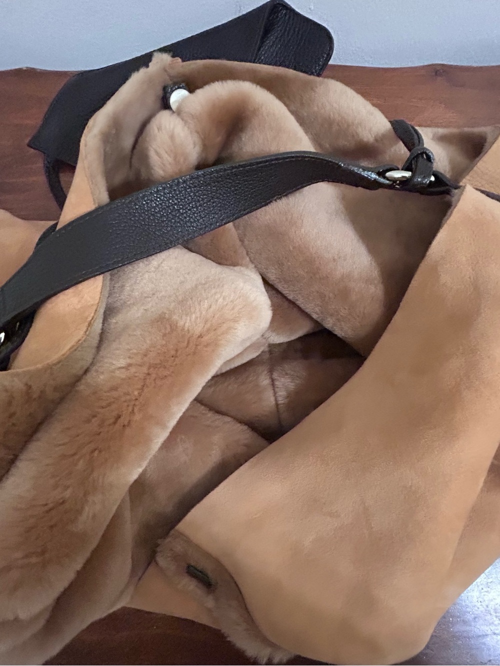 ❤️MAKE OFFER❤️ Furla Suede Hobo Bag Purse Large Brown Leather Fur Lined Y2K - Picture 7 of 7
